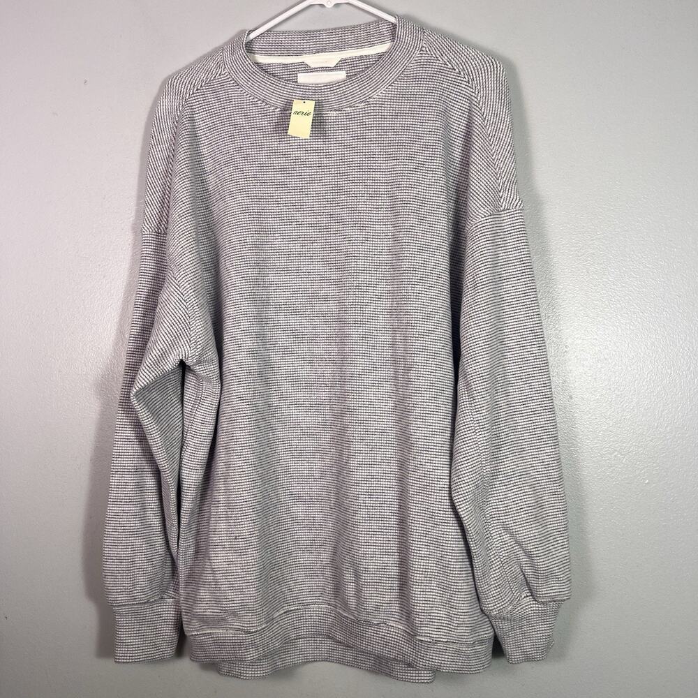 NWT Aerie Men's Sz S Waffle Knit Crew Neck Sweatshirt Gray Oversized Spring